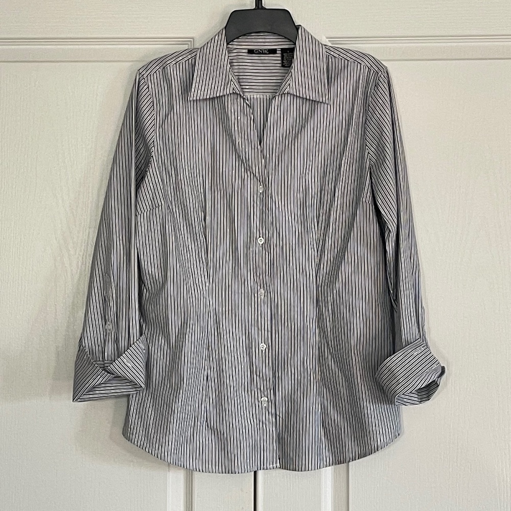 Long Sleeve Button Down Women’s Striped Shirt w/Stretch Sz 12/14 L